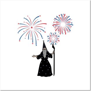 Wizard casting Fireworks for 4th of July Posters and Art